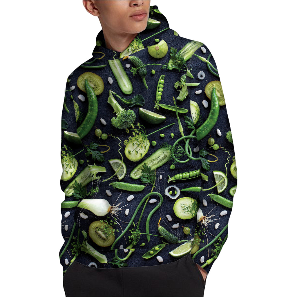 Fresh Green Fruit And Vegetables Print Pullover Hoodie