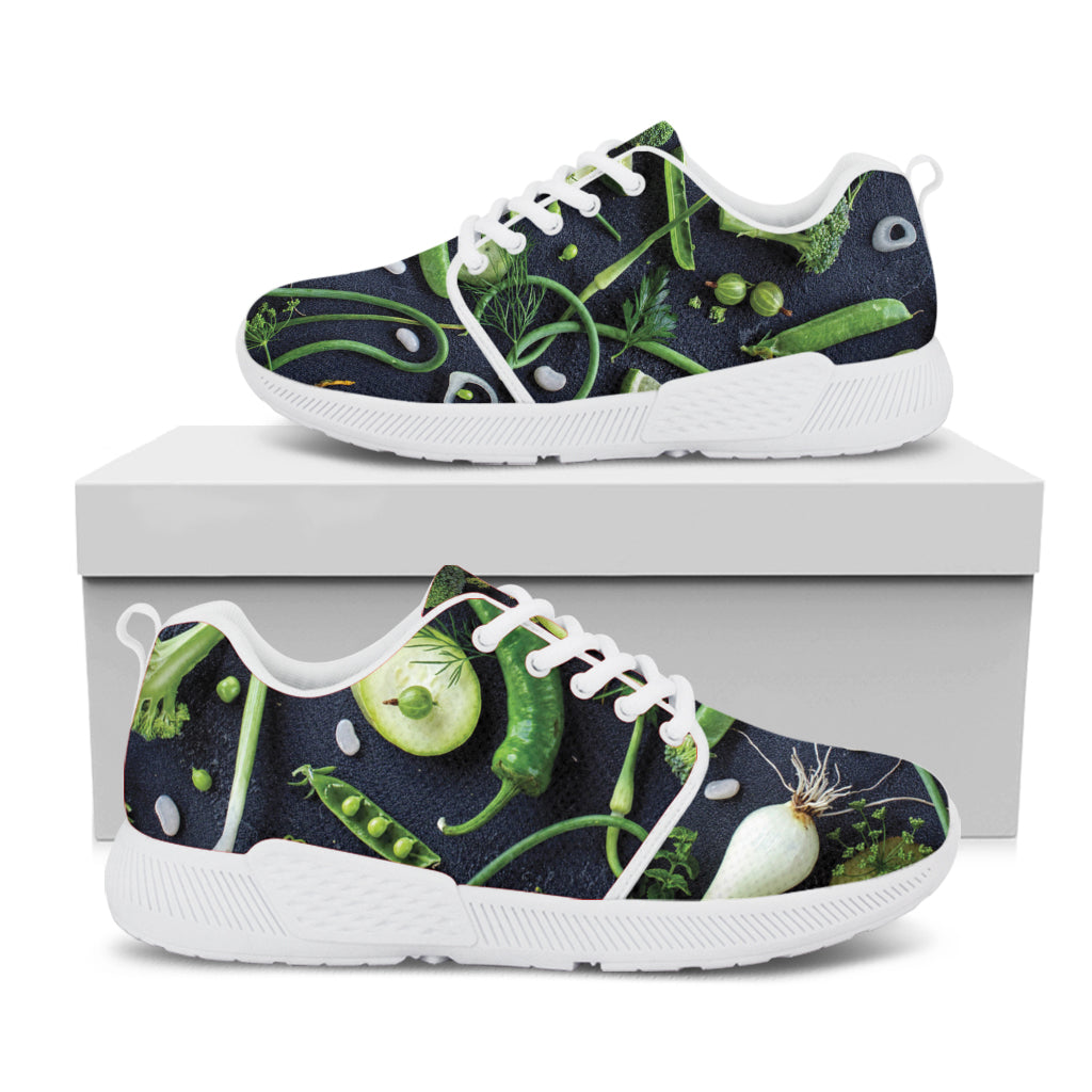 Fresh Green Fruit And Vegetables Print White Athletic Shoes