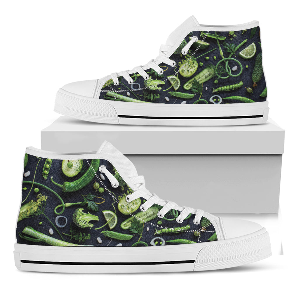 Fresh Green Fruit And Vegetables Print White High Top Shoes