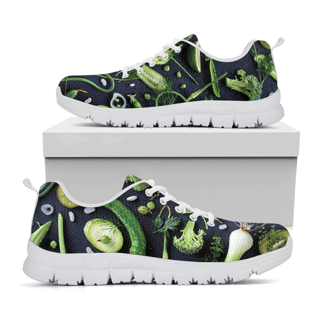 Fresh Green Fruit And Vegetables Print White Sneakers