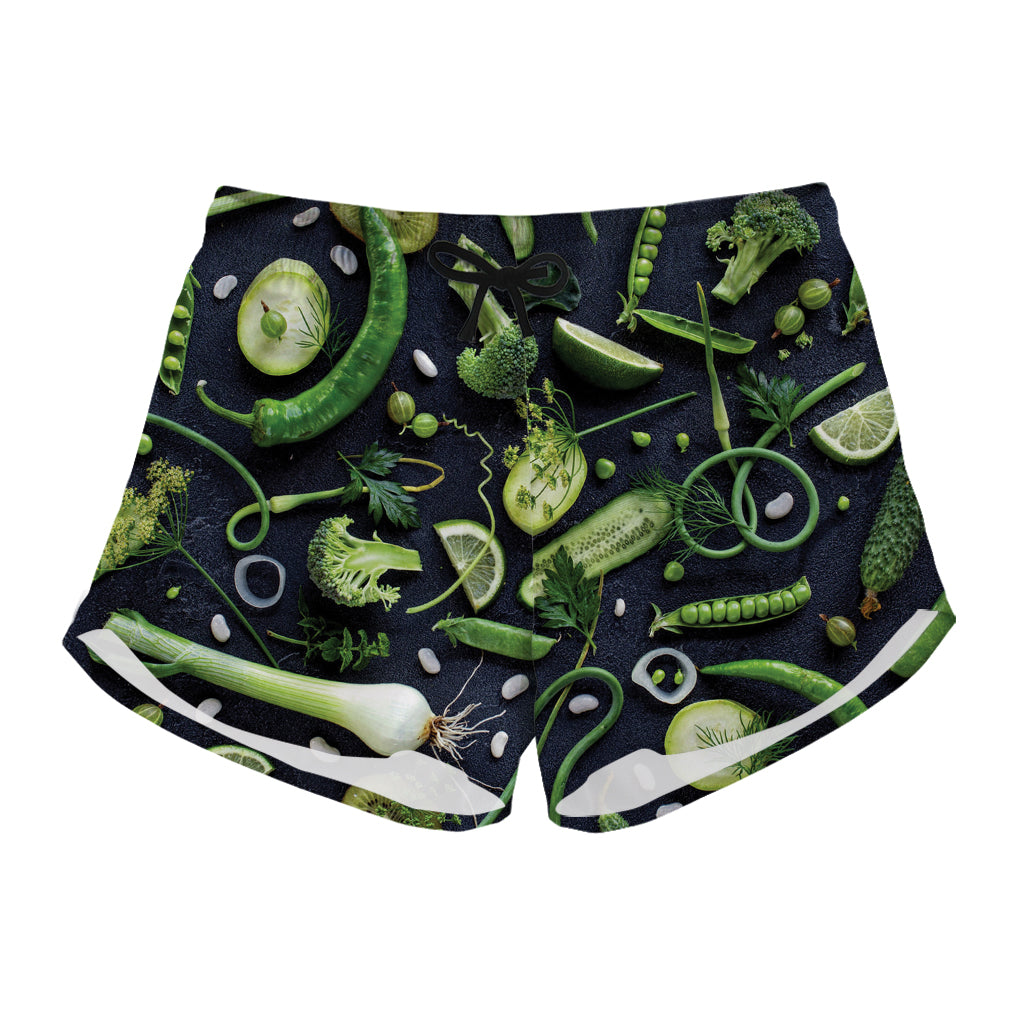 Fresh Green Fruit And Vegetables Print Women's Shorts