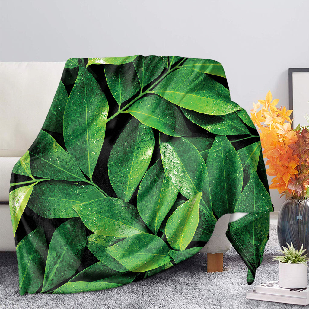 Fresh Green Leaf Print Blanket