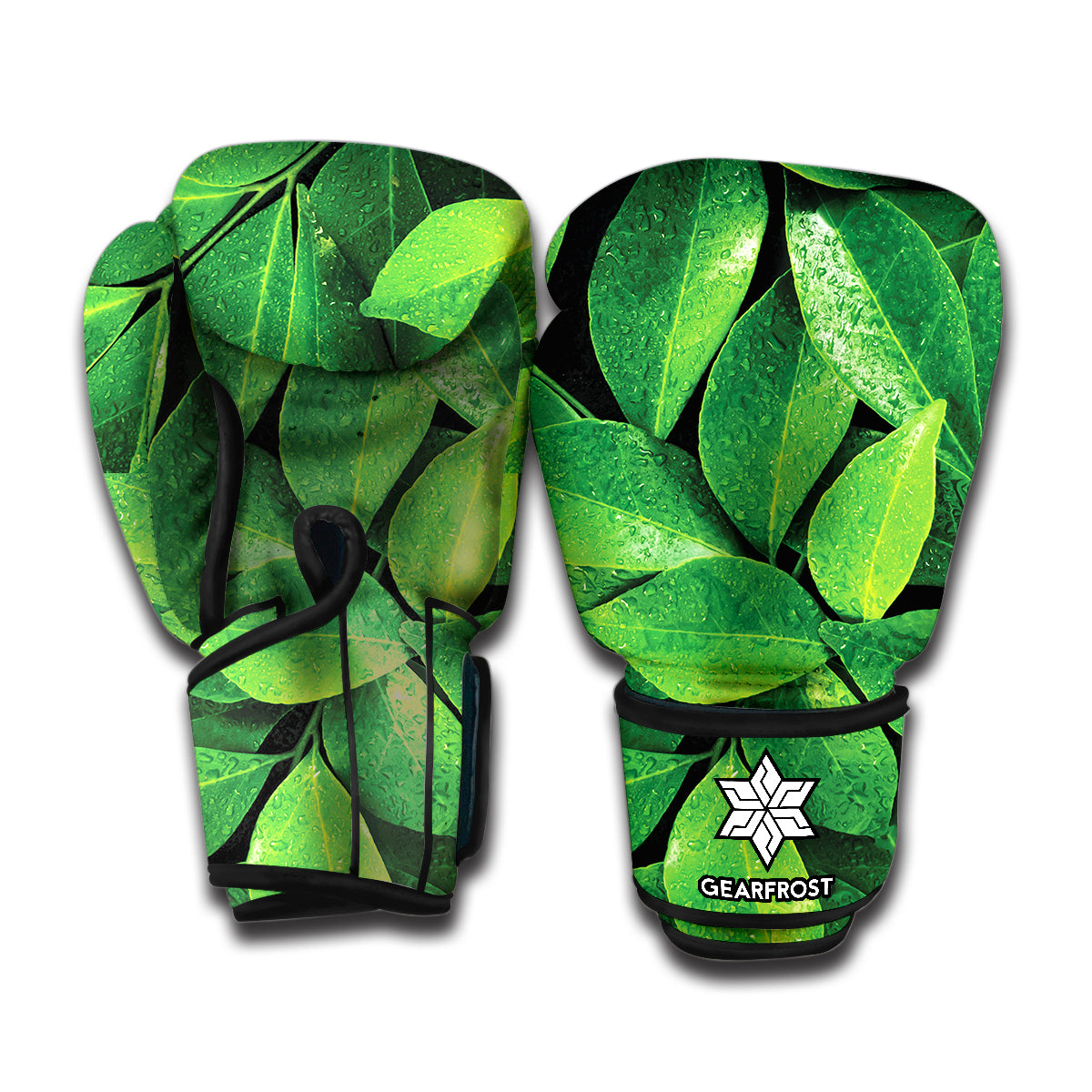 Fresh Green Leaf Print Boxing Gloves