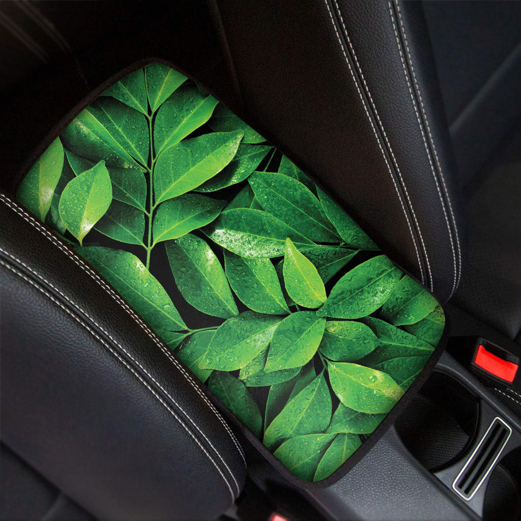 Fresh Green Leaf Print Car Center Console Cover