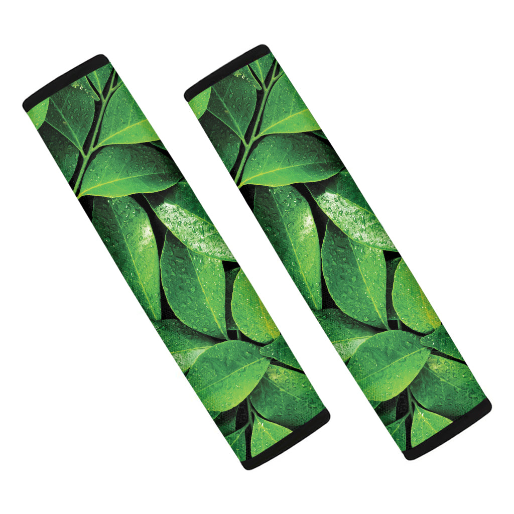 Fresh Green Leaf Print Car Seat Belt Covers