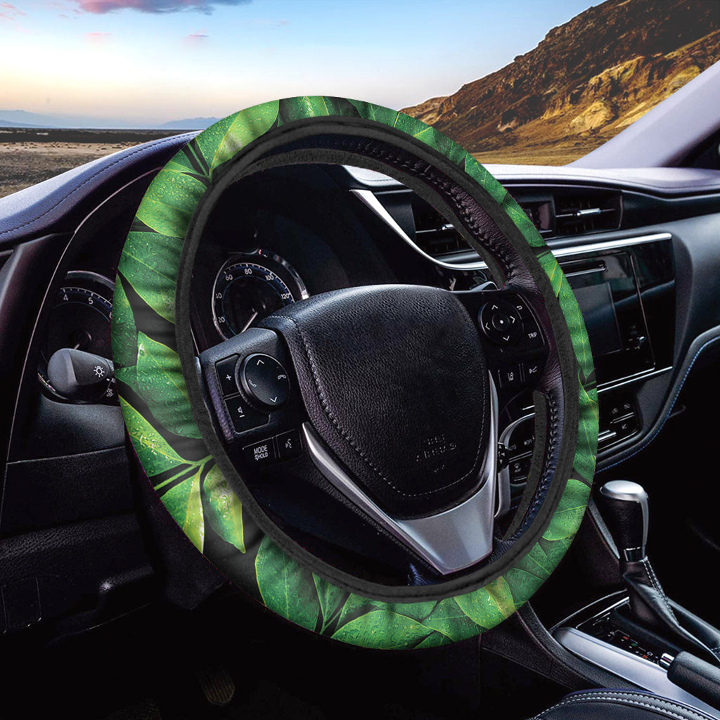 Fresh Green Leaf Print Car Steering Wheel Cover