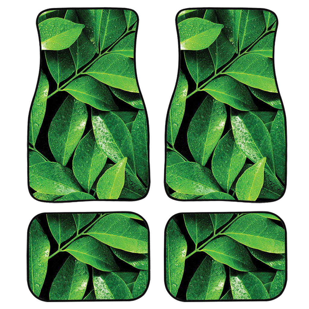 Fresh Green Leaf Print Front and Back Car Floor Mats