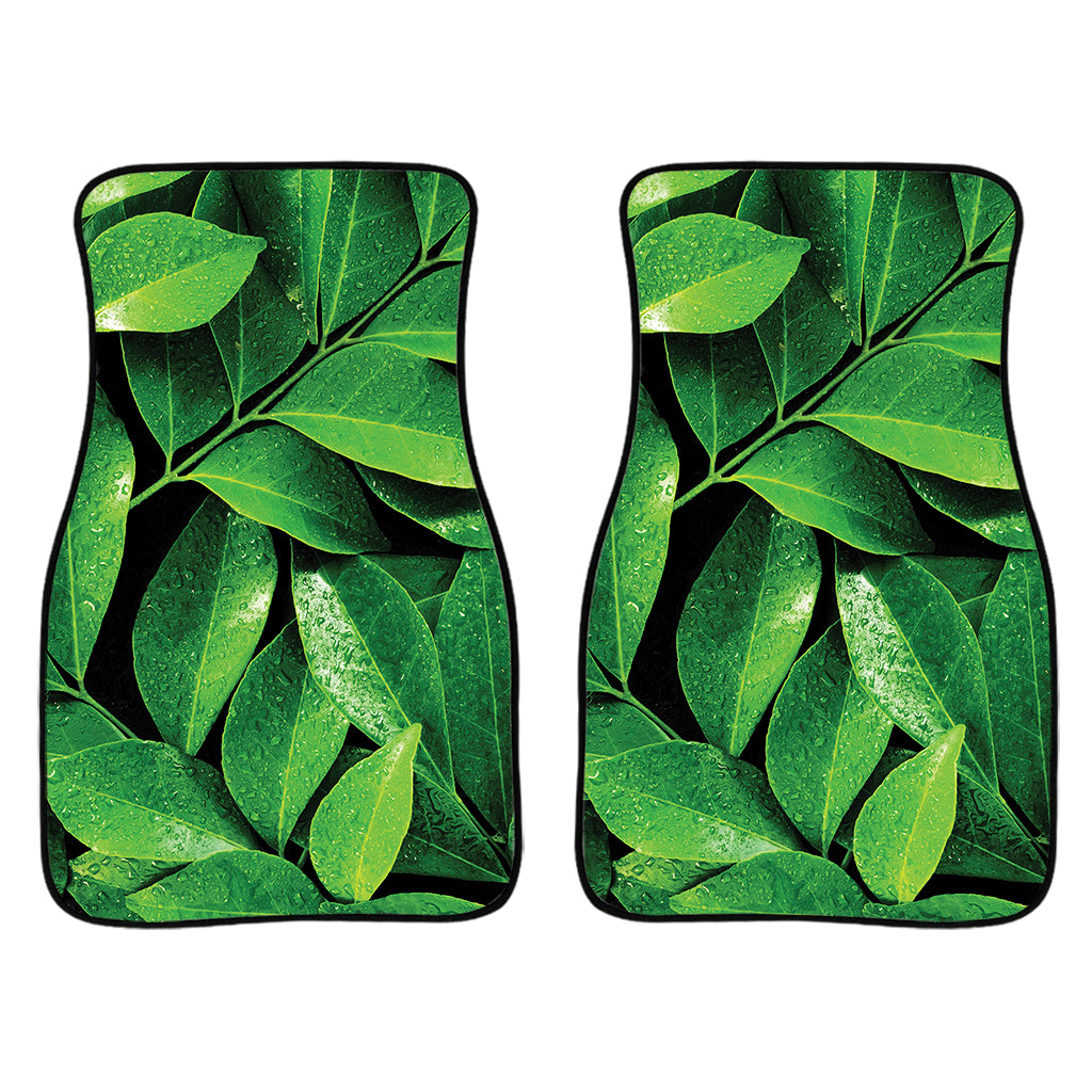 Fresh Green Leaf Print Front Car Floor Mats