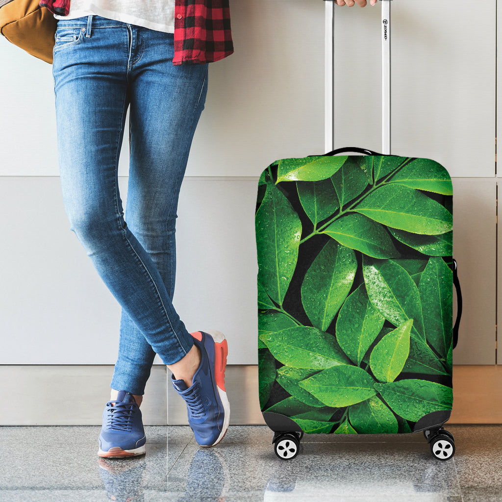 Fresh Green Leaf Print Luggage Cover