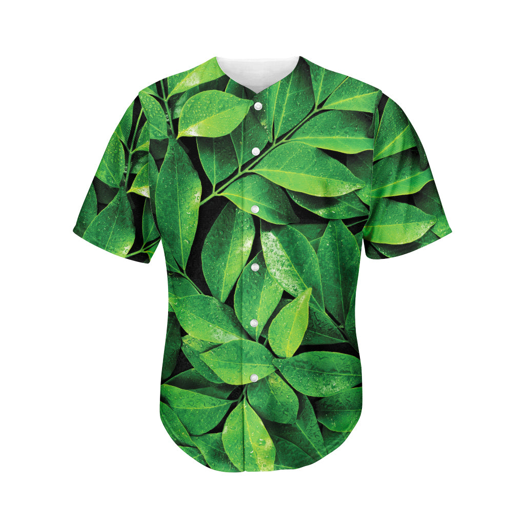 Fresh Green Leaf Print Men's Baseball Jersey