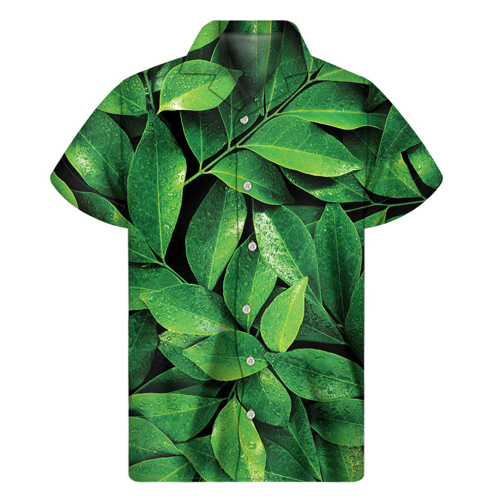 Fresh Green Leaf Print Men's Short Sleeve Shirt