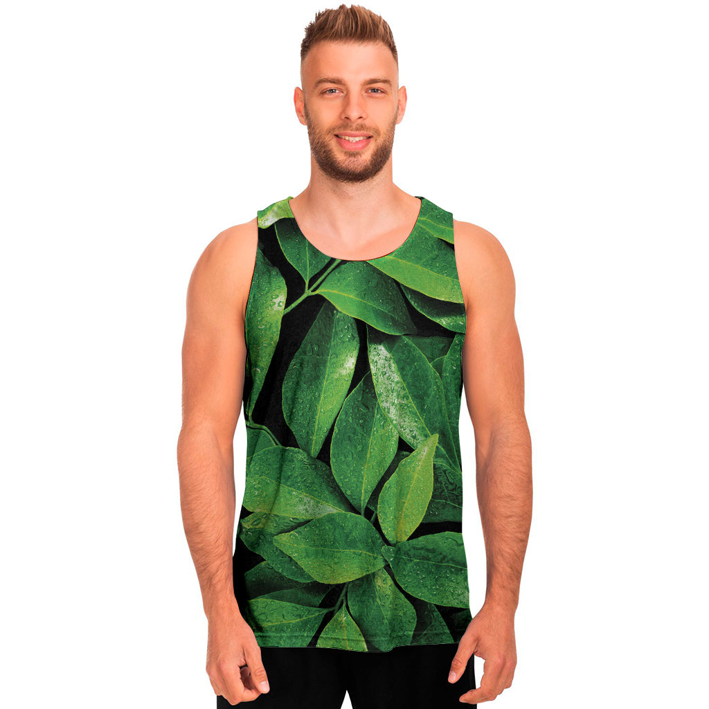 Fresh Green Leaf Print Men's Tank Top