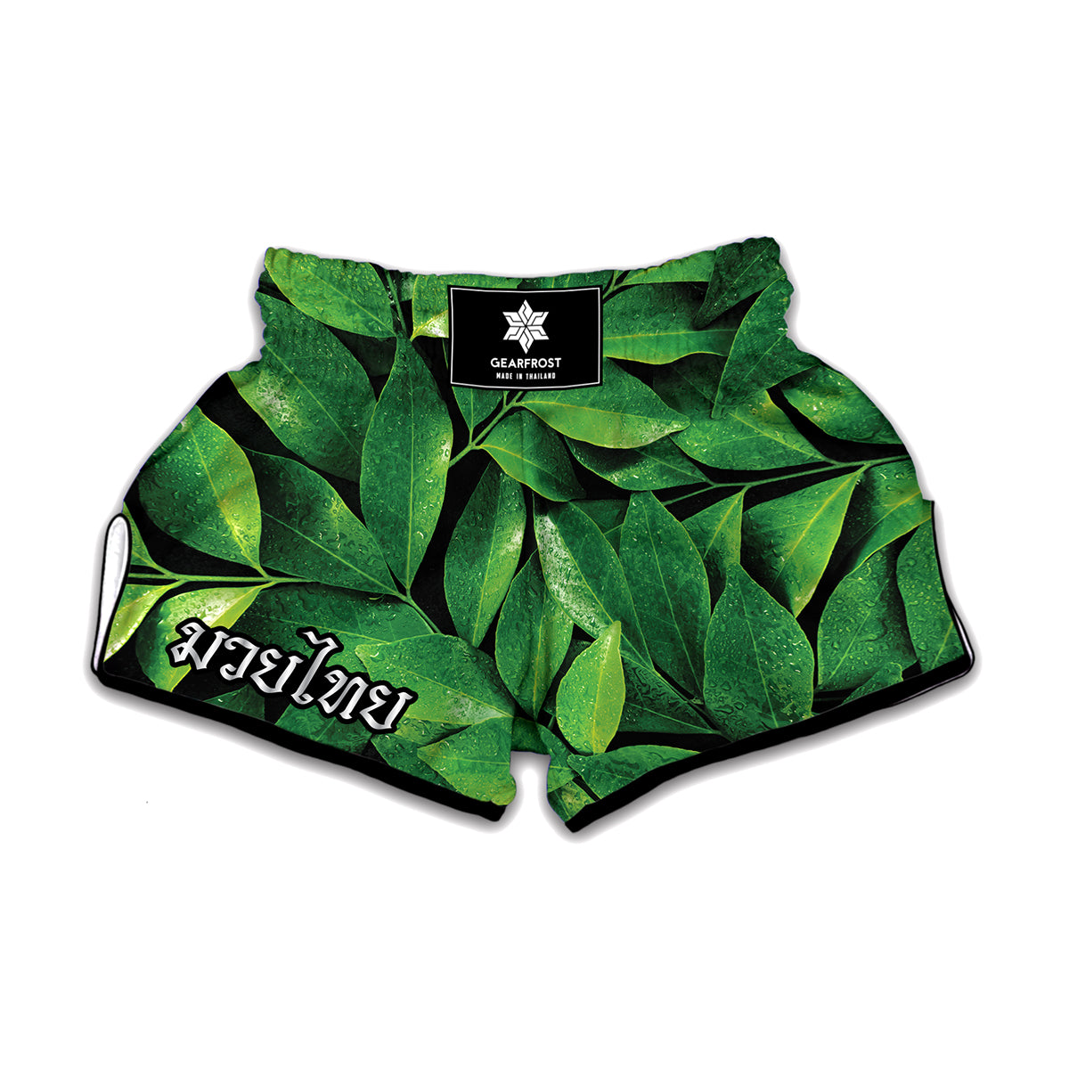 Fresh Green Leaf Print Muay Thai Boxing Shorts