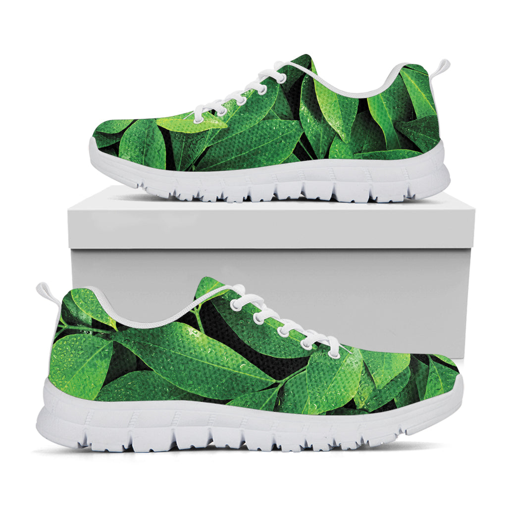 Fresh Green Leaf Print White Sneakers