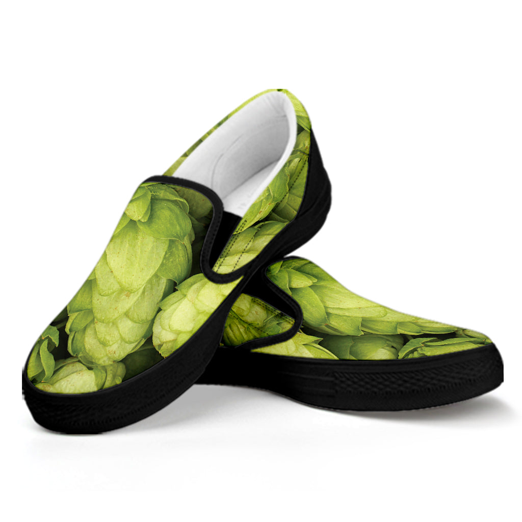 Fresh Hop Cone Print Black Slip On Shoes