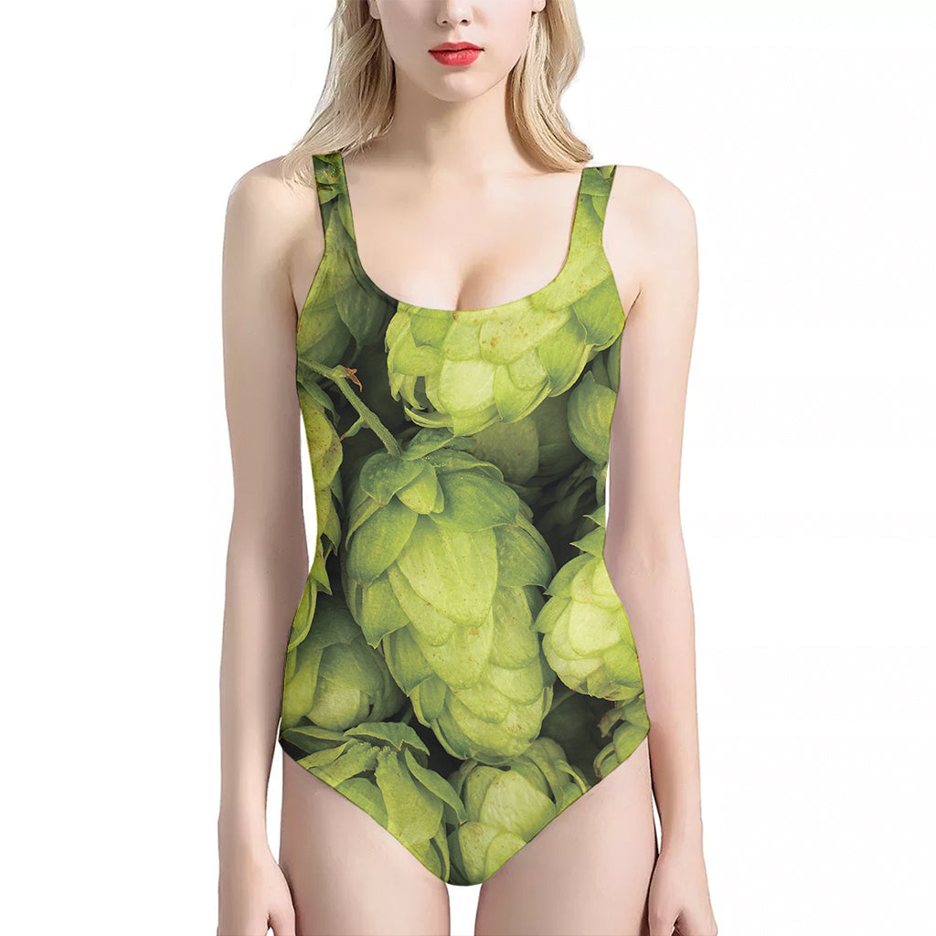 Fresh Hop Cone Print One Piece Halter Neck Swimsuit