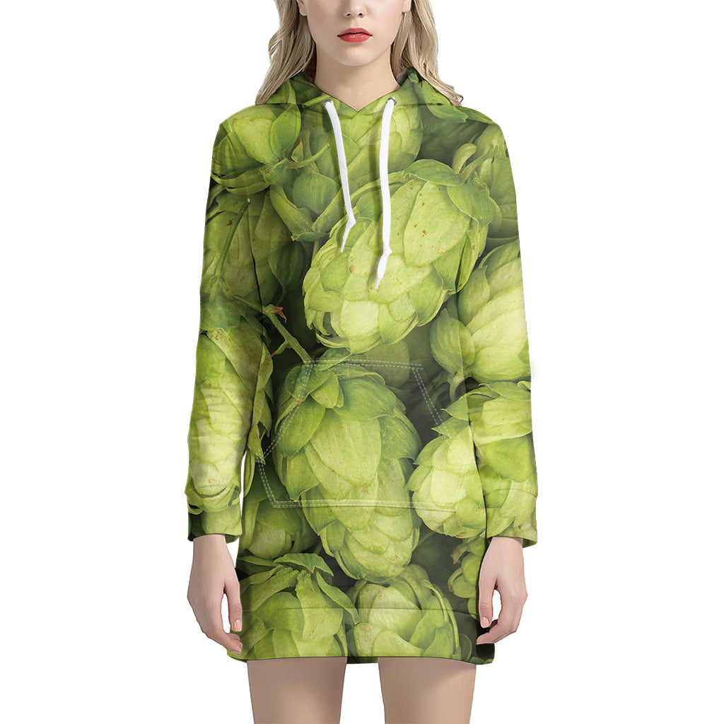 Fresh Hop Cone Print Women's Pullover Hoodie Dress