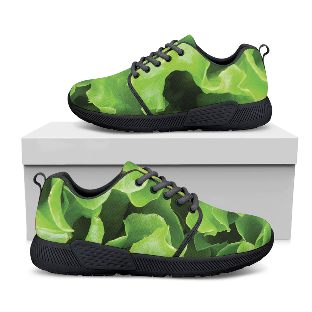 Fresh Lettuce Leaves Print Black Athletic Shoes