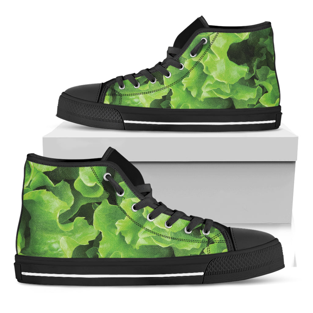 Fresh Lettuce Leaves Print Black High Top Shoes