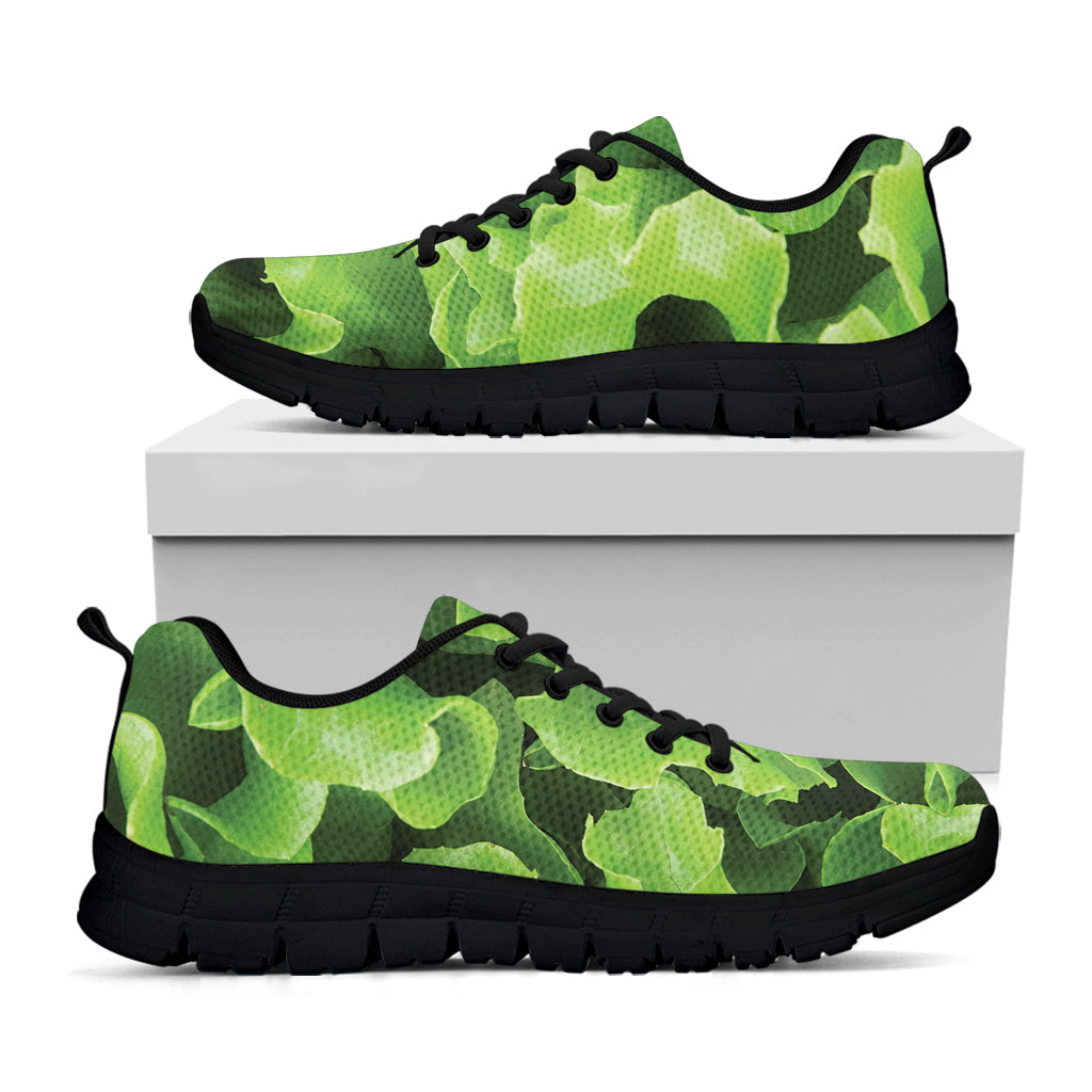 Fresh Lettuce Leaves Print Black Sneakers