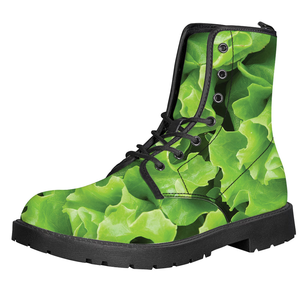 Fresh Lettuce Leaves Print Leather Boots