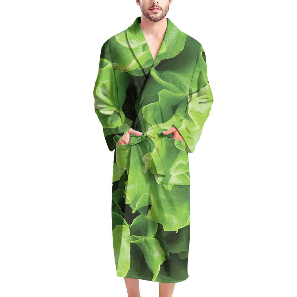 Fresh Lettuce Leaves Print Men's Bathrobe