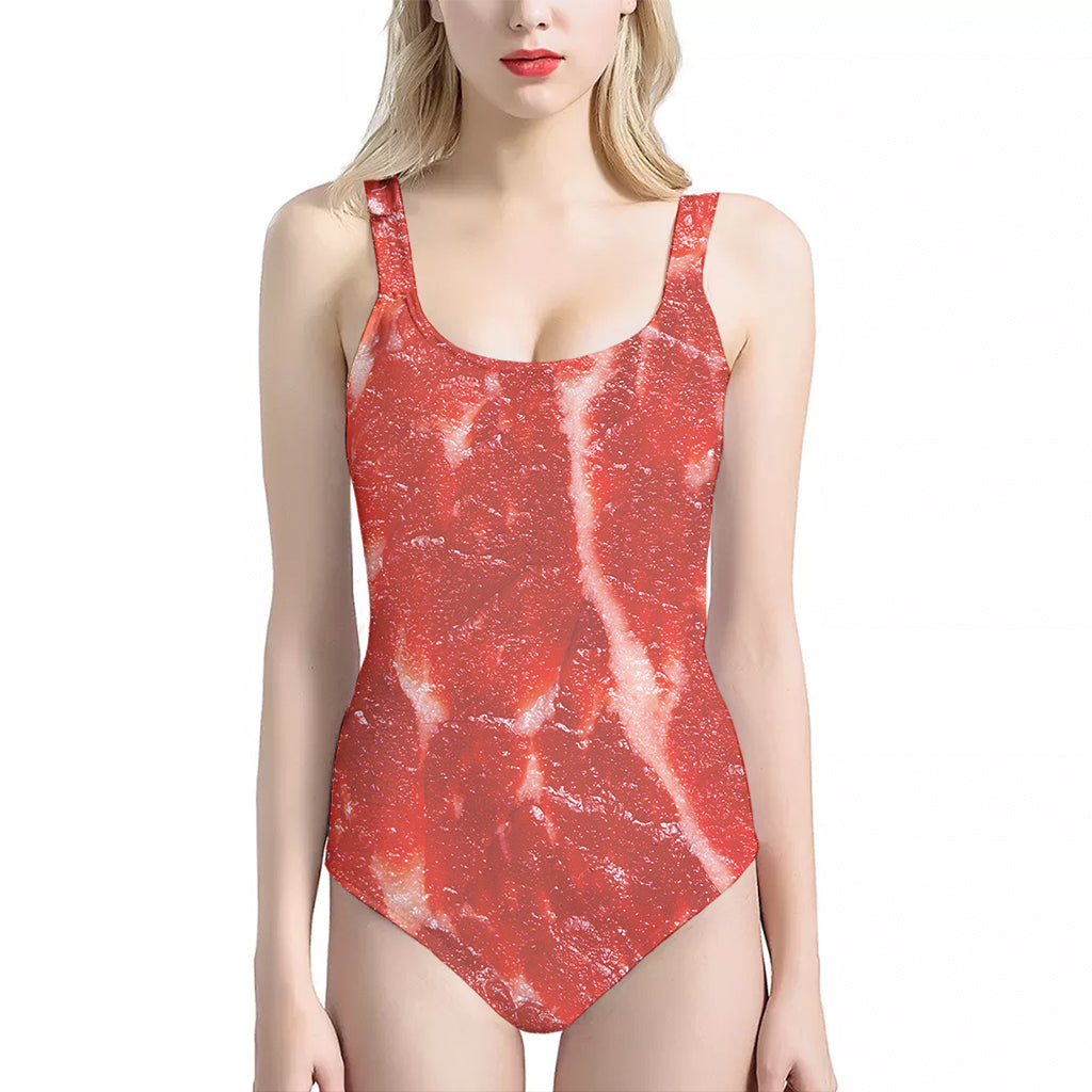 Fresh Meat Print One Piece Halter Neck Swimsuit