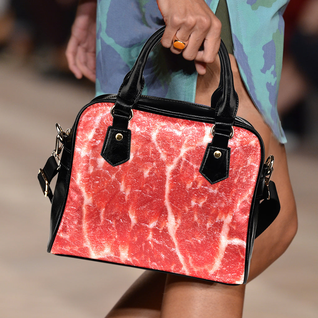 Fresh Meat Print Shoulder Handbag