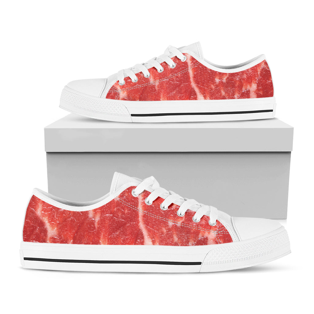 Fresh Meat Print White Low Top Shoes