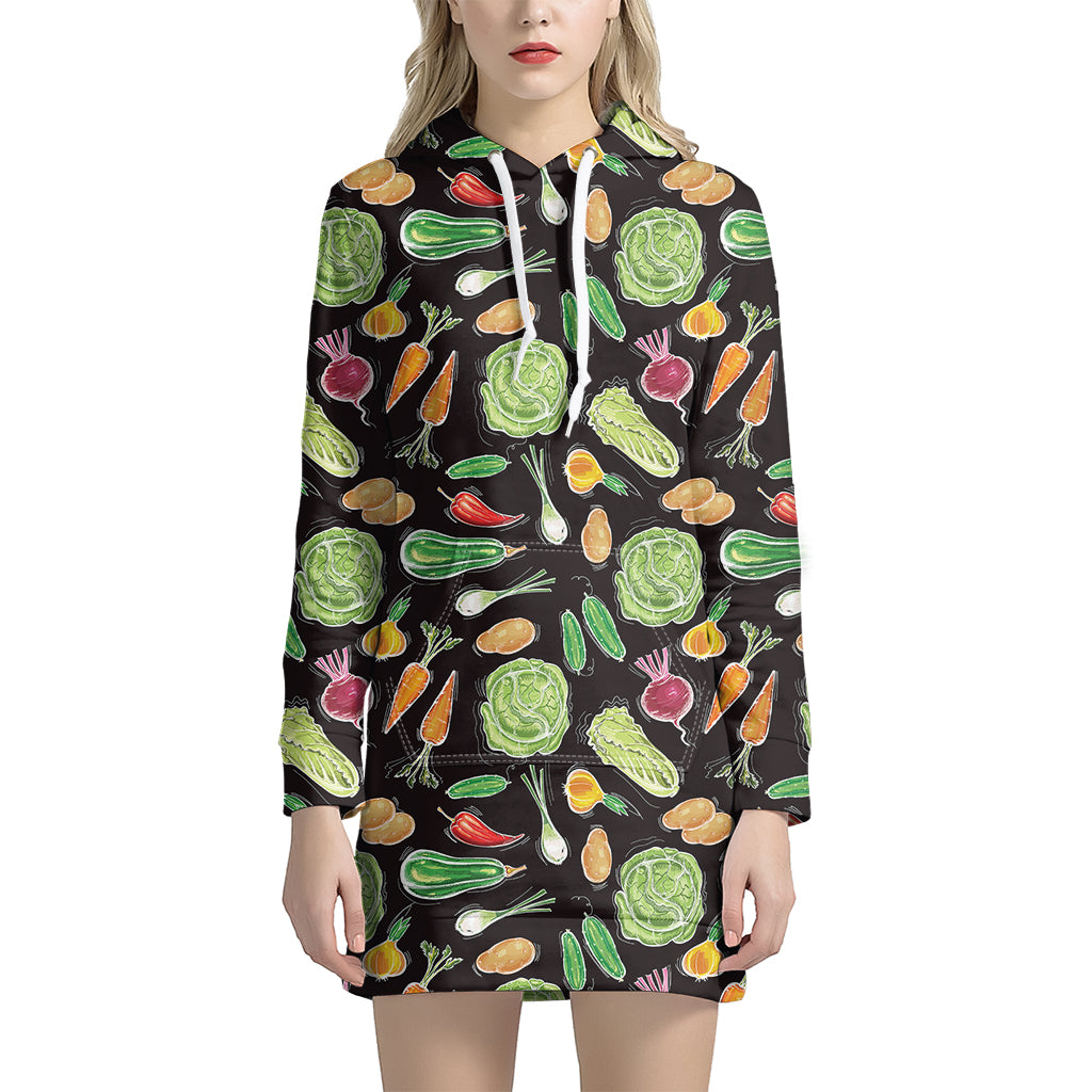 Fresh Vegetable Pattern Print Women's Pullover Hoodie Dress