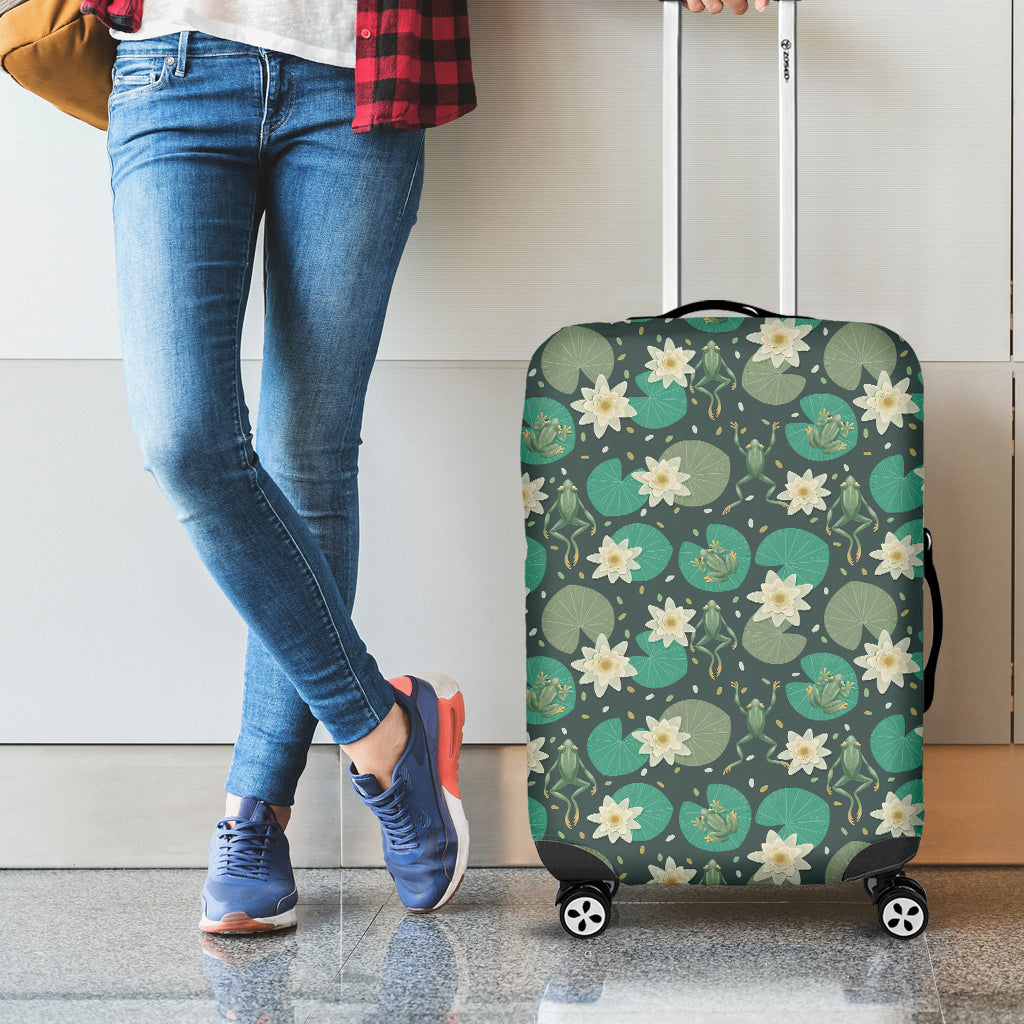 Frogs And Water Lilies Pattern Print Luggage Cover