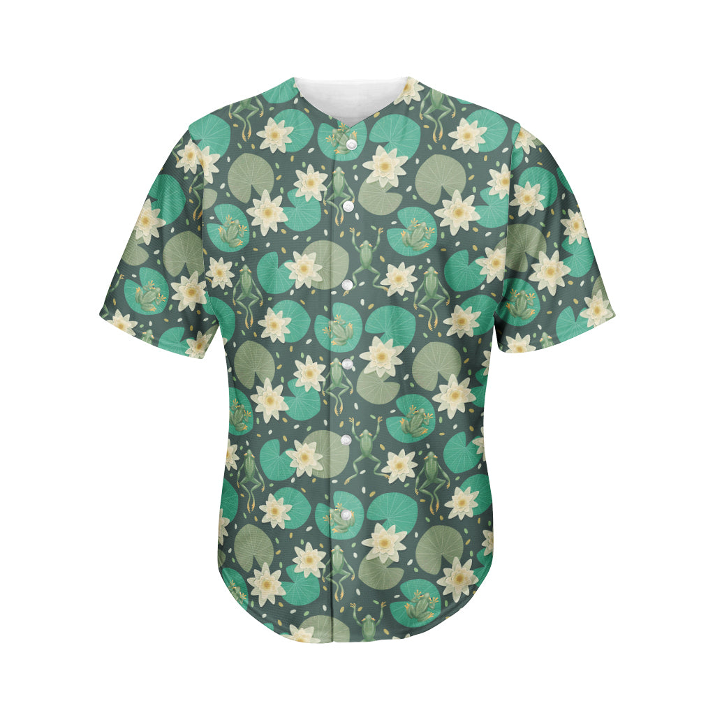 Frogs And Water Lilies Pattern Print Men's Baseball Jersey