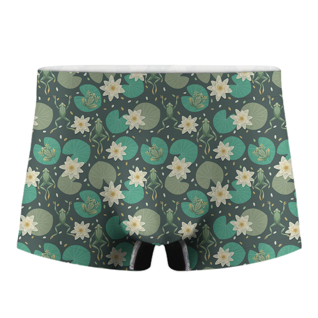 Frogs And Water Lilies Pattern Print Men's Boxer Briefs