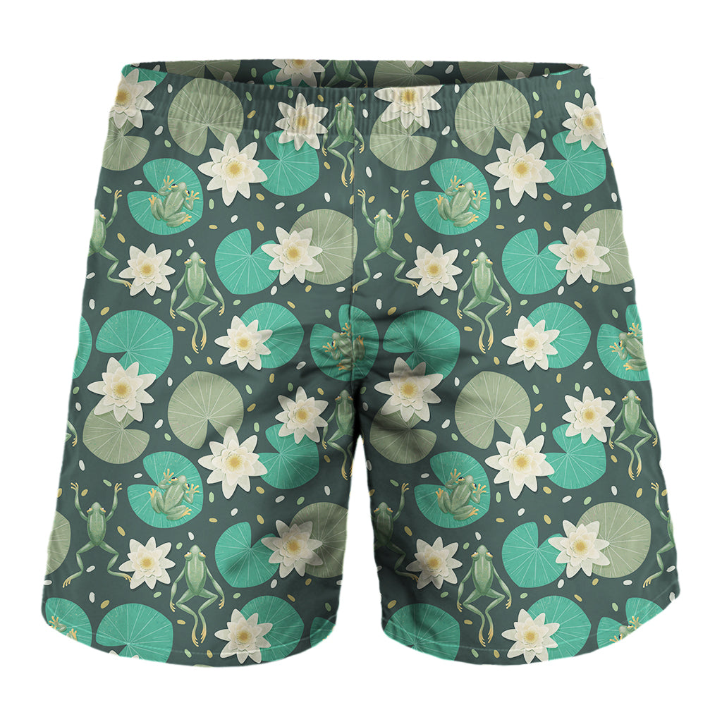 Frogs And Water Lilies Pattern Print Men's Shorts