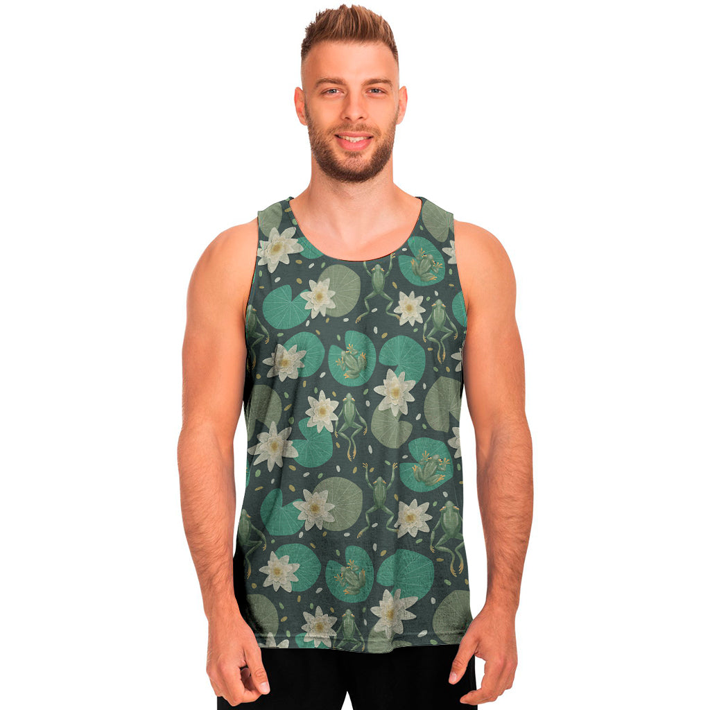 Frogs And Water Lilies Pattern Print Men's Tank Top