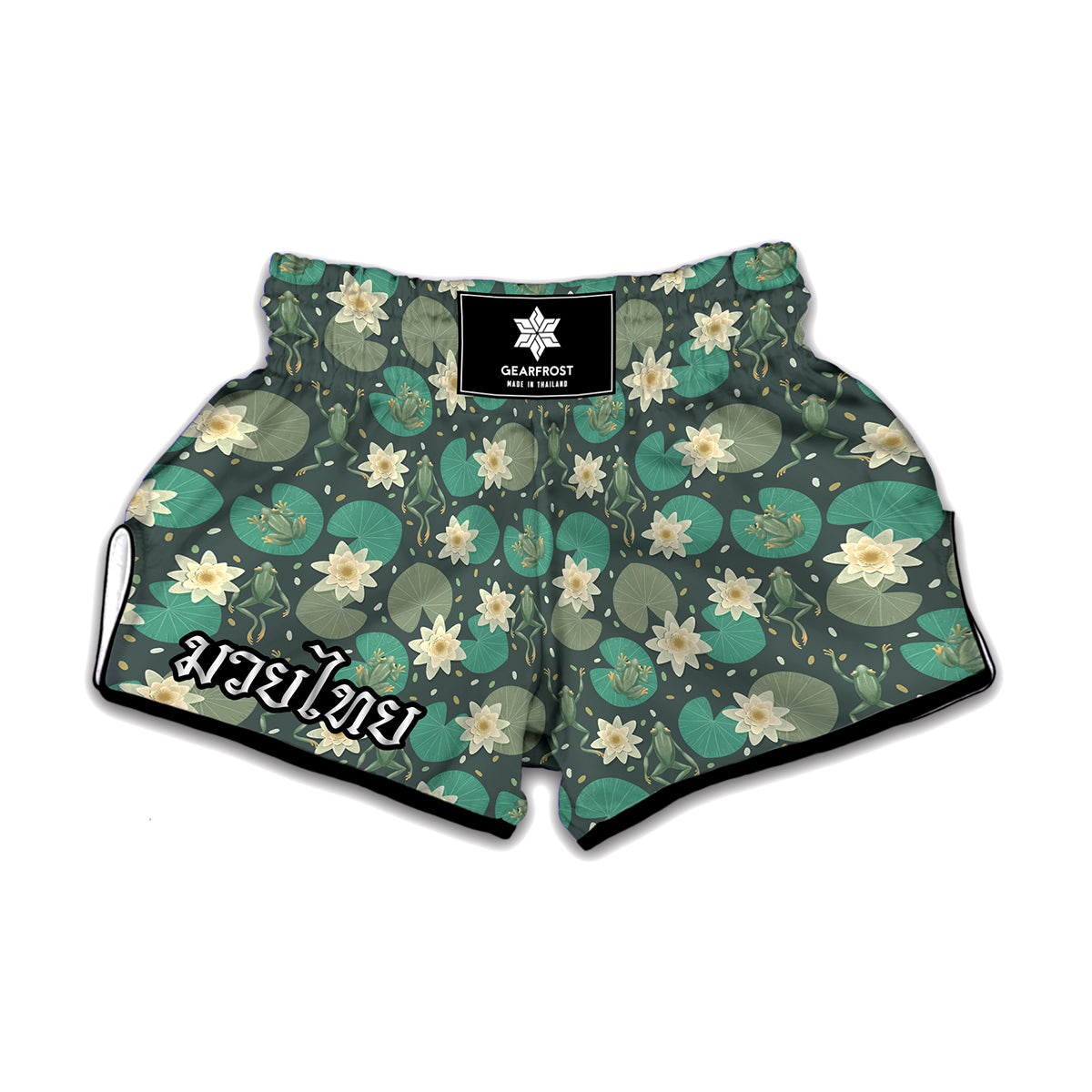 Frogs And Water Lilies Pattern Print Muay Thai Boxing Shorts