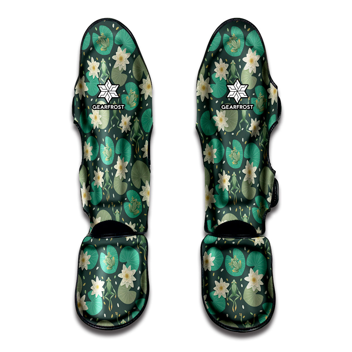 Frogs And Water Lilies Pattern Print Muay Thai Shin Guards