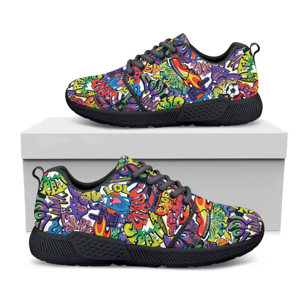 Funky Graffiti Pattern Print Black Athletic Shoes