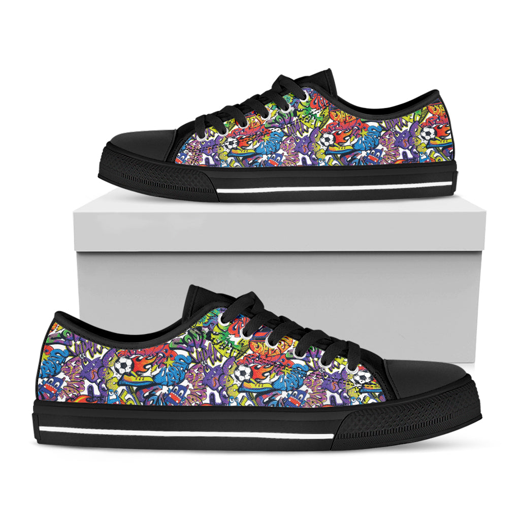 Funky Graffiti Pattern Print Black Low Top Shoes