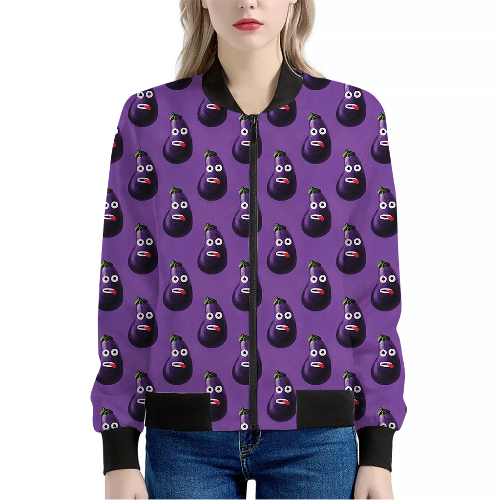 Funny Eggplant Pattern Print Women's Bomber Jacket