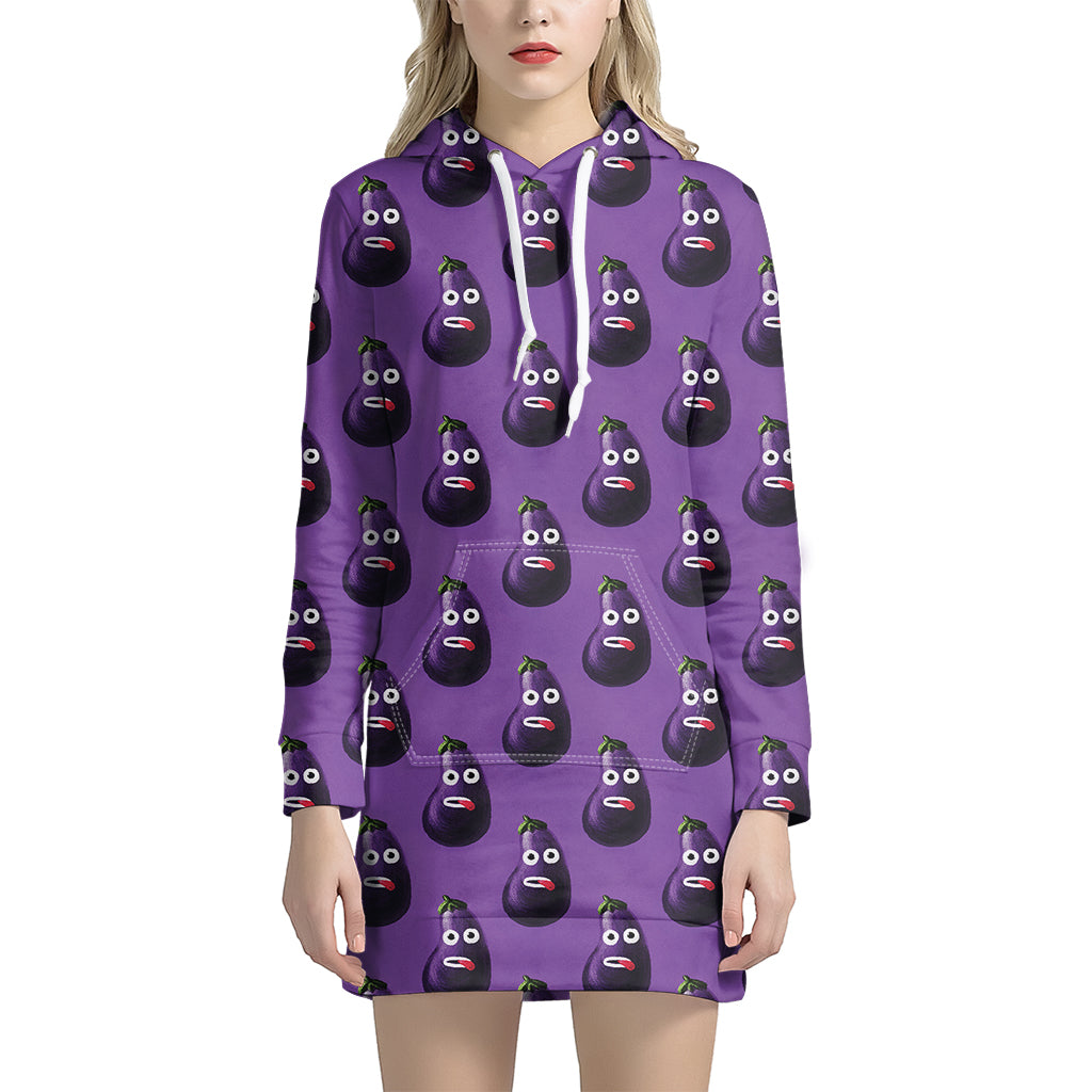 Funny Eggplant Pattern Print Women's Pullover Hoodie Dress