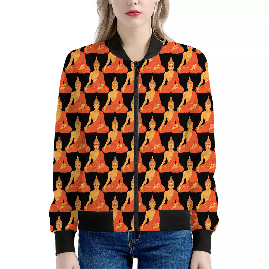 Gautama Buddha Pattern Print Women's Bomber Jacket