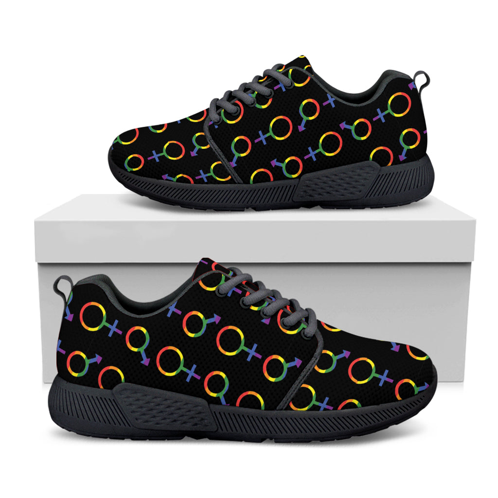 Gay Pride Gender Symbol Pattern Print Black Athletic Shoes