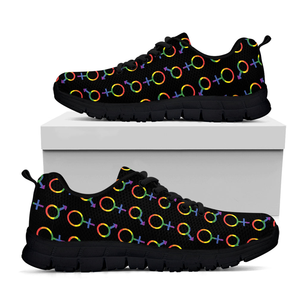 Gay Pride Gender Symbol Pattern Print Black Sneakers