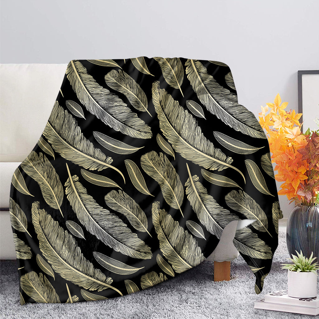 Gold And Black Feather Pattern Print Blanket