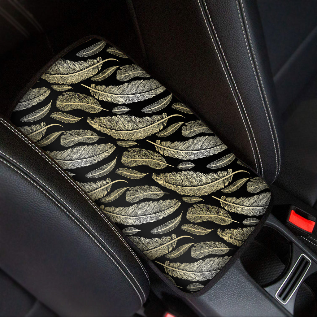 Gold And Black Feather Pattern Print Car Center Console Cover