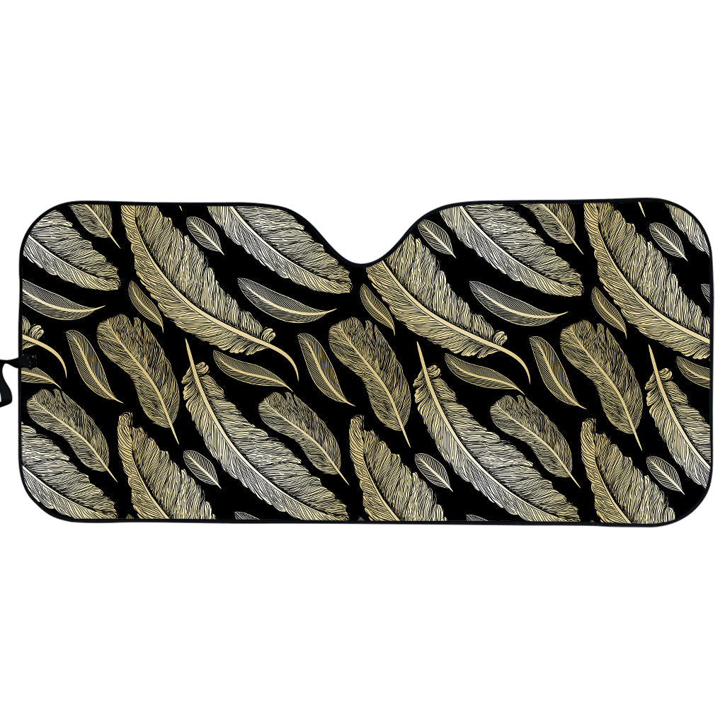 Gold And Black Feather Pattern Print Car Sun Shade