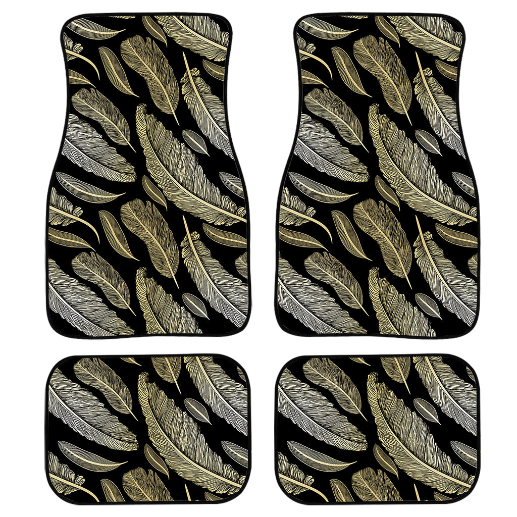 Gold And Black Feather Pattern Print Front and Back Car Floor Mats