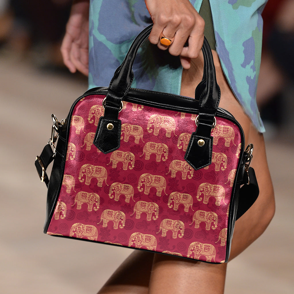 Gold And Red Boho Elephant Print Shoulder Handbag