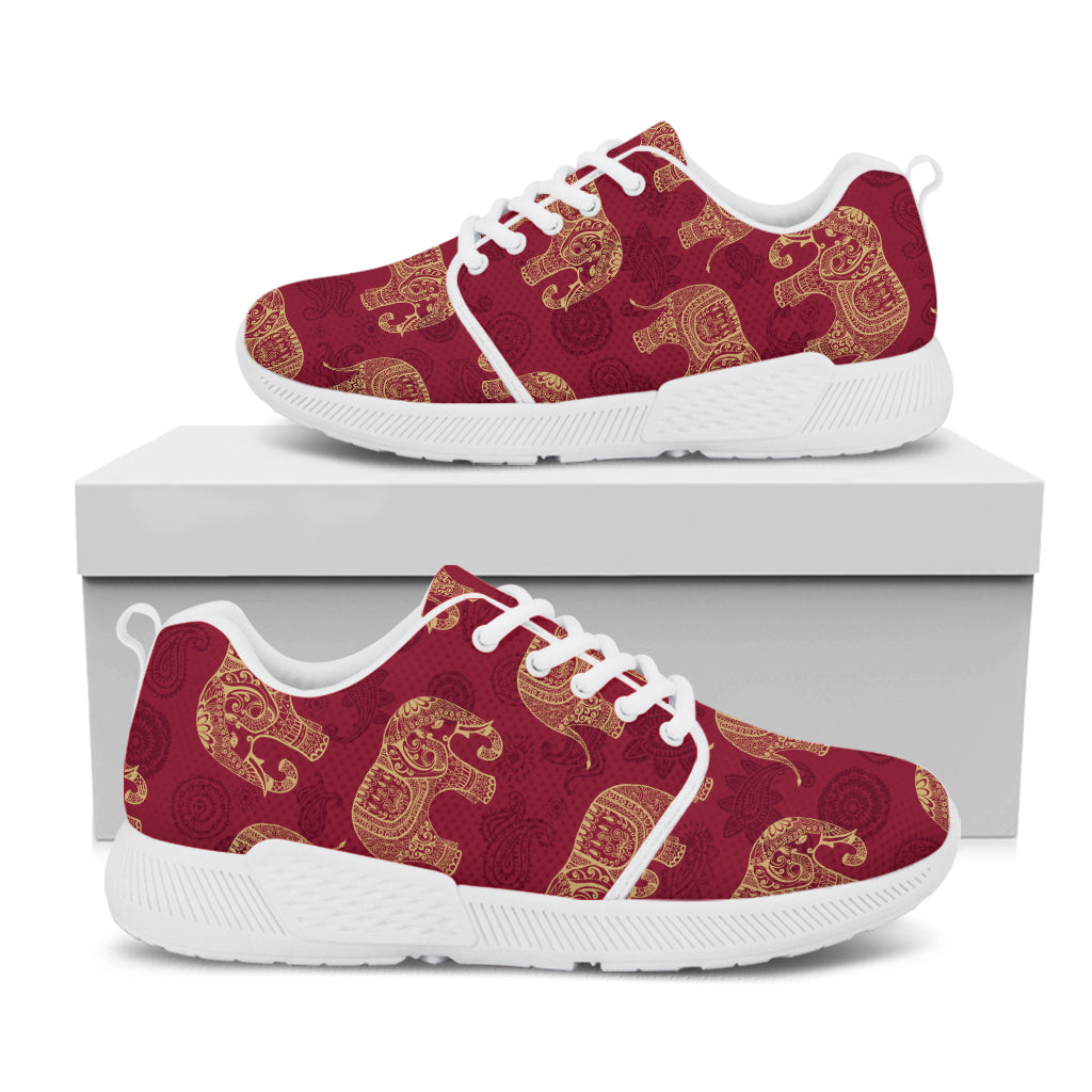 Gold And Red Boho Elephant Print White Athletic Shoes